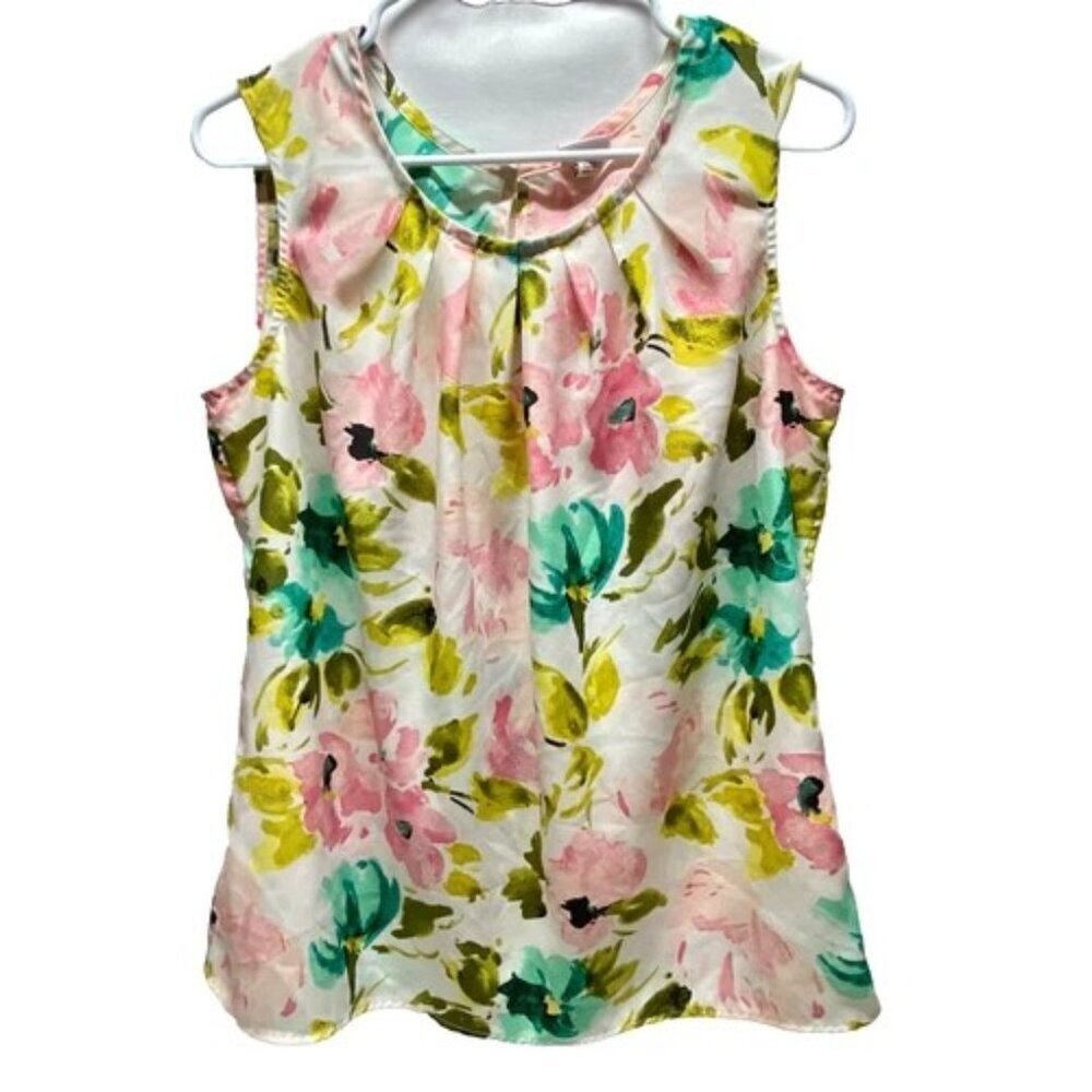 Merona Career Tank Blouse Women's Large Multi Floral Sleeveless‎ Office Wear EUC